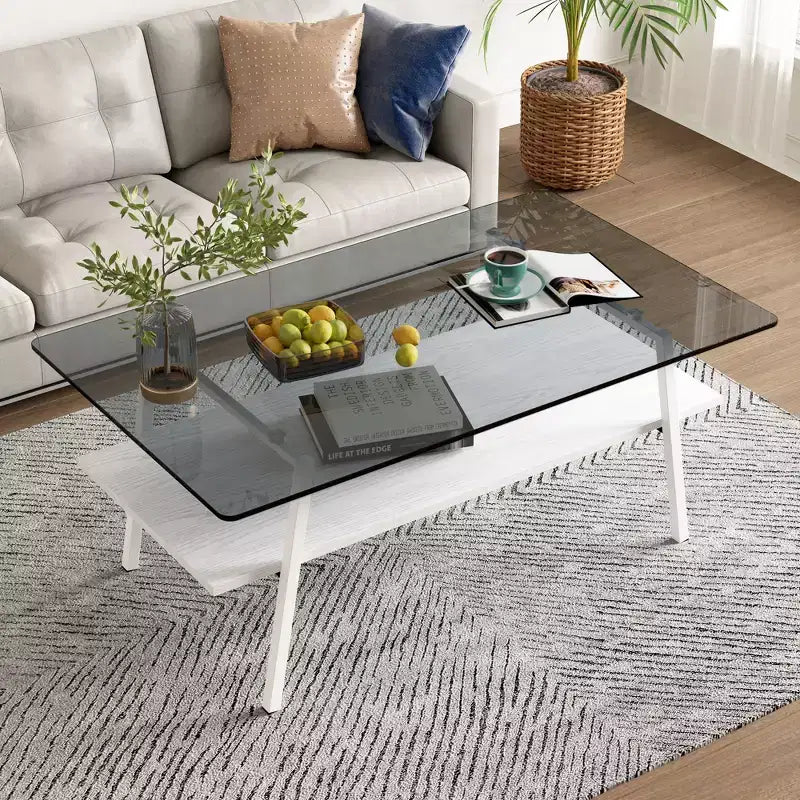 Tables basse et d'appoint, Table en verre trempé avec couche MDF, Tables modernes pour salon, Verre gris
