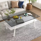 Tables basse et d'appoint, Table en verre trempé avec couche MDF, Tables modernes pour salon, Verre gris