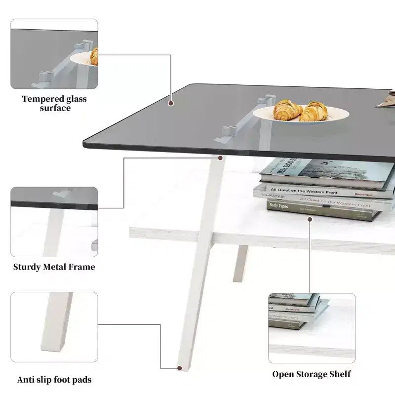 Tables basse et d'appoint, Table en verre trempé avec couche MDF, Tables modernes pour salon, Verre gris