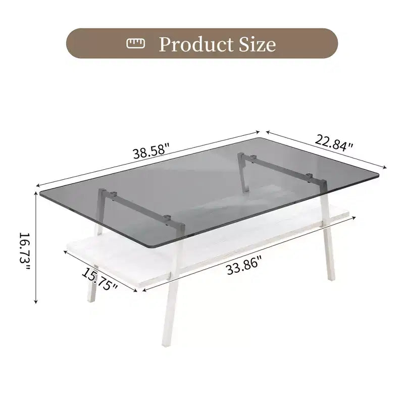 Tables basse et d'appoint, Table en verre trempé avec couche MDF, Tables modernes pour salon, Verre gris