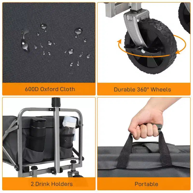 Chariot de jardin pliable portable noir de 29,3 pouces de large