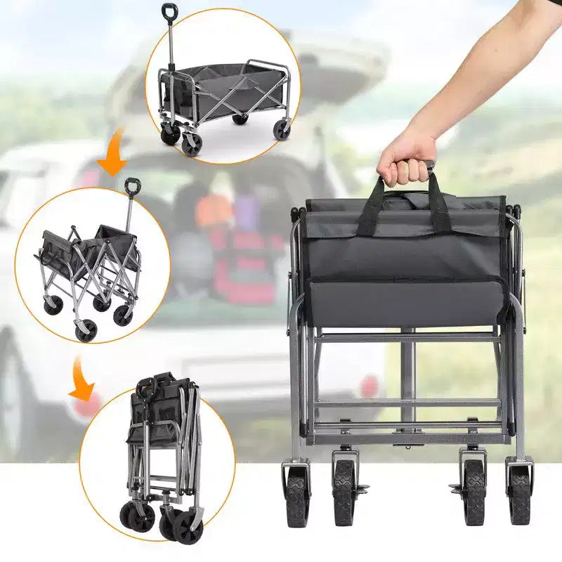Chariot de jardin pliable portable noir de 29,3 pouces de large