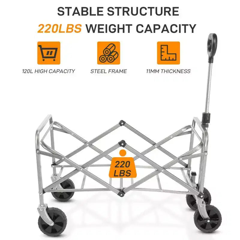 Chariot de jardin pliable portable noir de 29,3 pouces de large