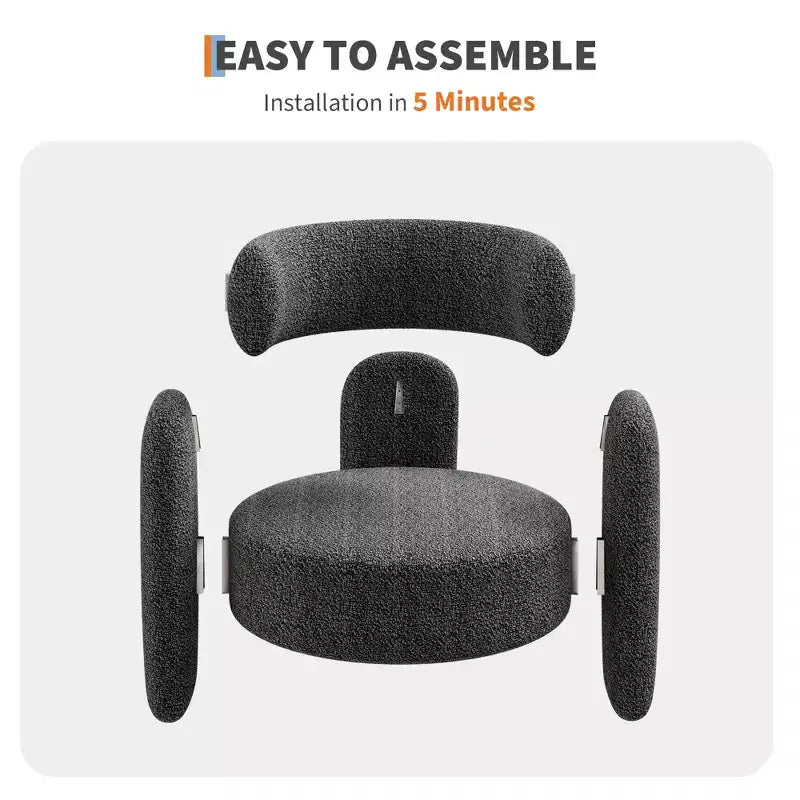 Fauteuil d'appoint moderne en chenille - Rembourrage de style Mid-Century, accoudoir rond confortable, dossier ouvert, coin arrondi, pour chambre, bureau ou café