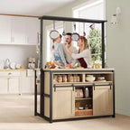 Kitchen Island , Bakers Rack with Sliding Barn Door 42'' Large Kitchen Island Table with 3-Tier Microwave Stand Oven Shelves Coffee Bar Table Set