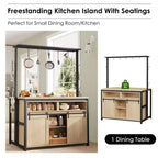 Îlot de cuisine, étagère de boulanger avec porte coulissante en forme de grange, grande table îlot de cuisine de 106 cm avec support à micro-ondes à 3 niveaux, étagères de four, table de bar à café