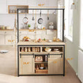 Îlot de cuisine, étagère de boulanger avec porte coulissante en forme de grange, grande table îlot de cuisine de 106 cm avec support à micro-ondes à 3 niveaux, étagères de four, table de bar à café