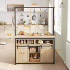 Îlot de cuisine, étagère de boulanger avec porte coulissante en forme de grange, grande table îlot de cuisine de 106 cm avec support à micro-ondes à 3 niveaux, étagères de four, table de bar à café