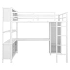 Lit mezzanine pleine grandeur avec armoire et bureau en L, lits superposés en métal robuste avec étagères de rangement, lits mezzanine modernes pour adolescents et adultes