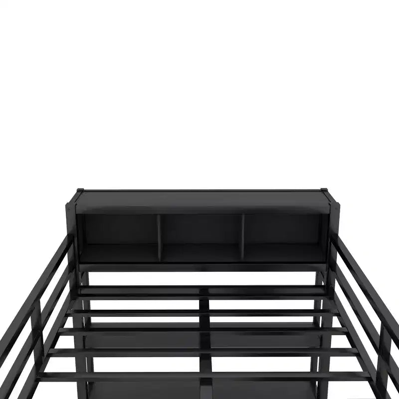 Lit mezzanine pleine grandeur avec armoire et bureau en L, lits superposés en métal robuste avec étagères de rangement, lits mezzanine modernes pour adolescents et adultes