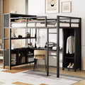 Lit mezzanine pleine grandeur avec armoire et bureau en L, lits superposés en métal robuste avec étagères de rangement, lits mezzanine modernes pour adolescents et adultes