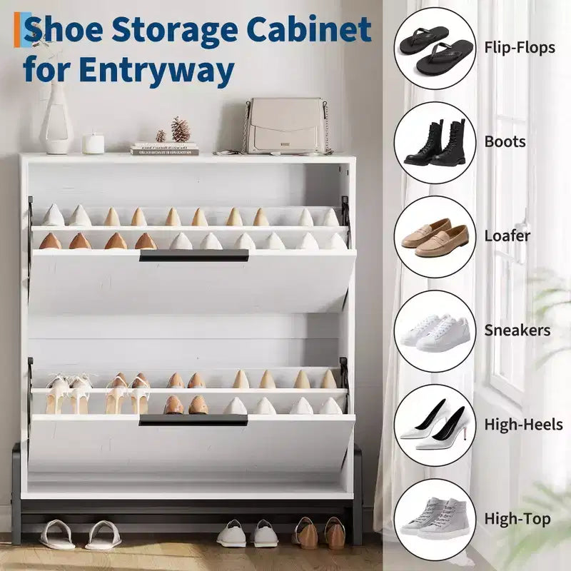 Meuble à chaussures avec tiroirs basculants, Organiseur de chaussures d'entrée avec tiroir, Meuble à chaussures étroit et discret sur pied pour l'entrée, le couloir