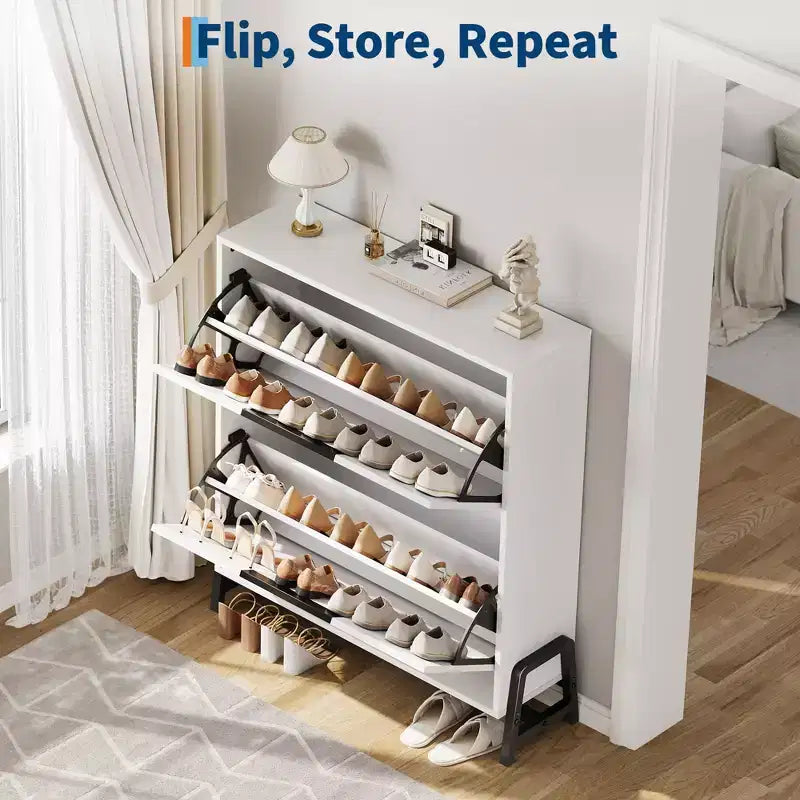 Meuble à chaussures avec tiroirs basculants, Organiseur de chaussures d'entrée avec tiroir, Meuble à chaussures étroit et discret sur pied pour l'entrée, le couloir