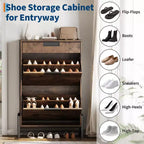 Meuble à chaussures avec tiroirs basculants, Organiseur de chaussures d'entrée avec tiroir, Meuble à chaussures étroit et discret sur pied pour l'entrée, le couloir