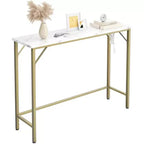 39.4 Table console moderne avec station de charge intégrée, plateau fin et pieds en métal, pour entrée, couloir et derrière le canapé, pour salon, appartement