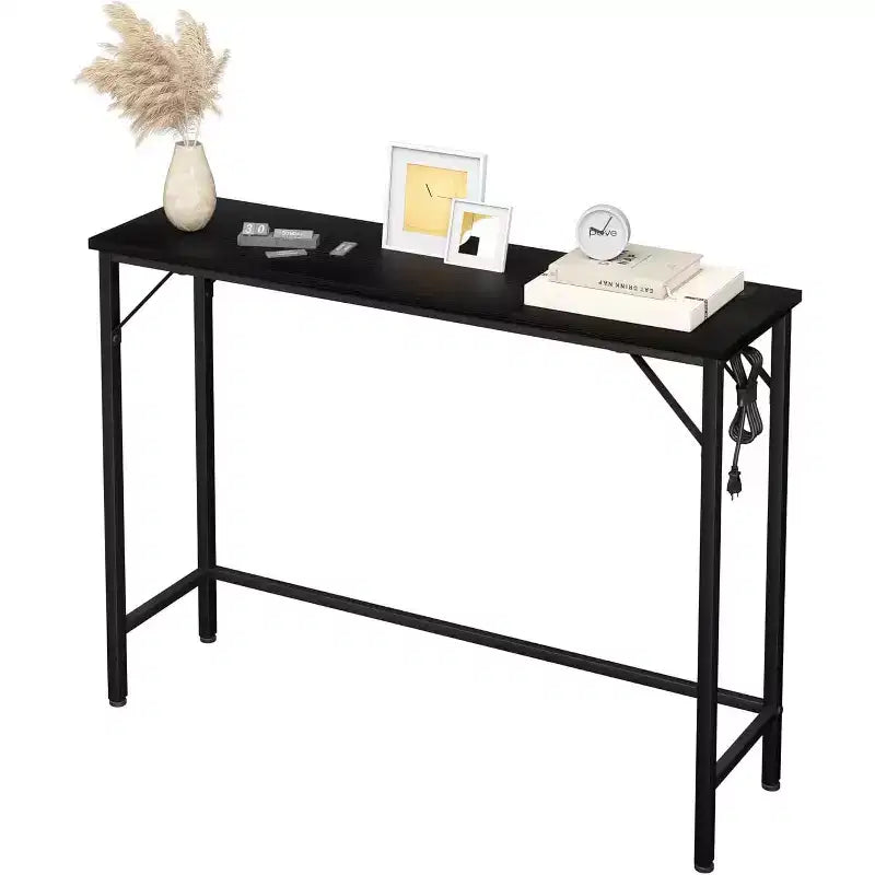 39.4 Table console moderne avec station de charge intégrée, plateau fin et pieds en métal, pour entrée, couloir et derrière le canapé, pour salon, appartement