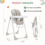 Chaise haute bébé pliable avec hauteur réglable, 5 positions d'inclinaison et double plateau amovible - Facile à nettoyer, chaise haute compacte pour nourrissons et tout-petits