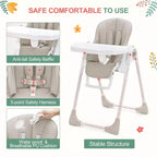 Chaise haute bébé pliable avec hauteur réglable, 5 positions d'inclinaison et double plateau amovible - Facile à nettoyer, chaise haute compacte pour nourrissons et tout-petits