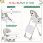 Chaise haute bébé pliable avec hauteur réglable, 5 positions d'inclinaison et double plateau amovible - Facile à nettoyer, chaise haute compacte pour nourrissons et tout-petits