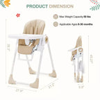 Chaise haute bébé pliable avec hauteur réglable, 5 positions d'inclinaison et double plateau amovible - Facile à nettoyer, chaise haute compacte pour nourrissons et tout-petits