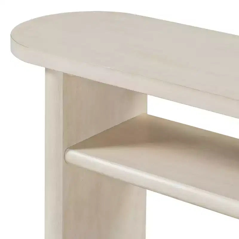 Console élégante et minimaliste avec bords arrondis et étagère robuste pour le salon, finition gris délavé.