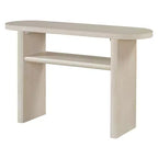 Console élégante et minimaliste avec bords arrondis et étagère robuste pour le salon, finition gris délavé.