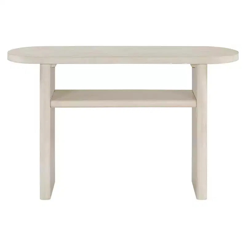 Console élégante et minimaliste avec bords arrondis et étagère robuste pour le salon, finition gris délavé.
