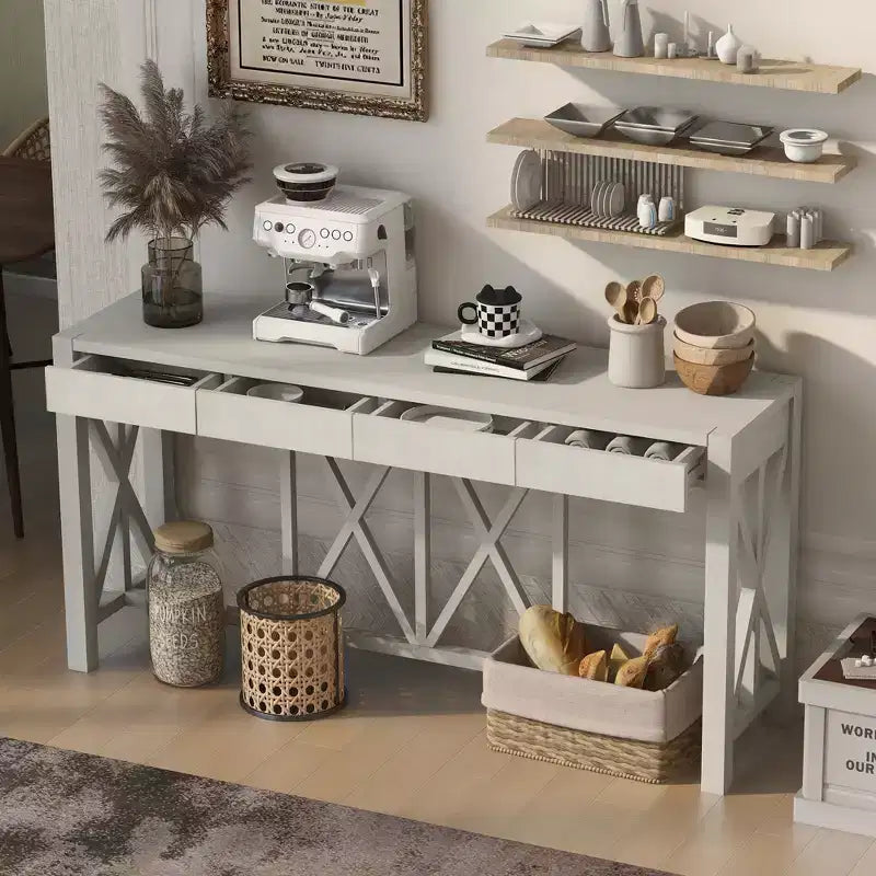 Console moderne entrecroisée avec 4 tiroirs spacieux