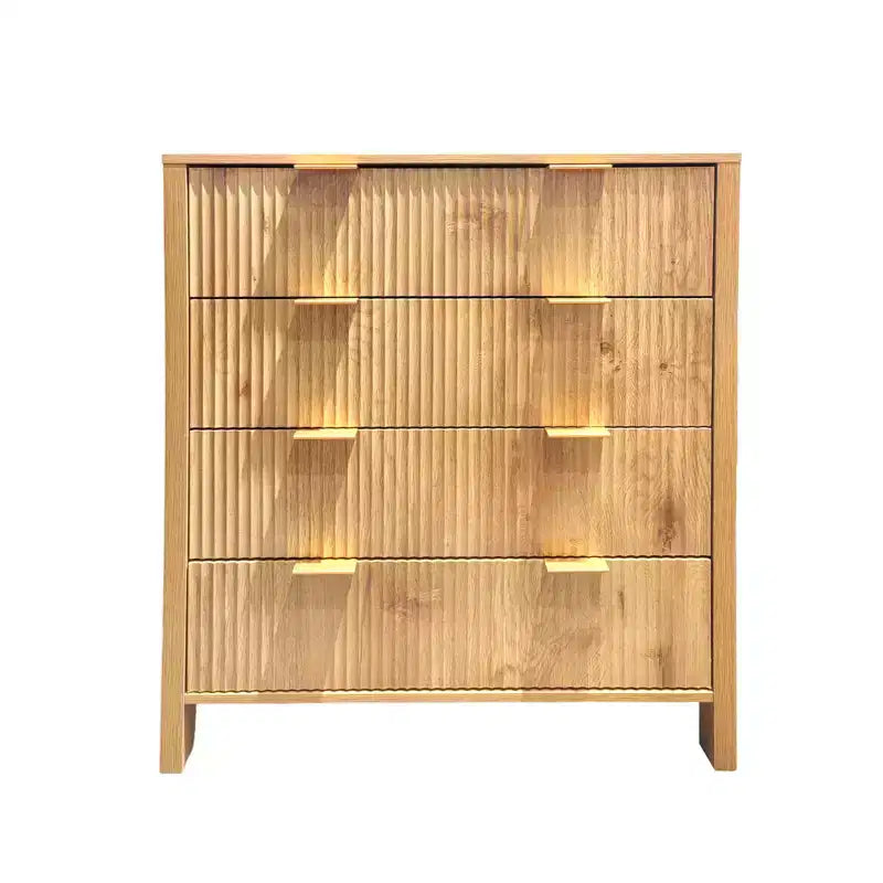 Commode à 4 tiroirs pour chambre à coucher, commode haute cannelée, commode de chambre à coucher, commode moderne du milieu du siècle pour chambre à coucher, salon, couloir, placard, chêne