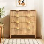 Commode à 4 tiroirs pour chambre à coucher, commode haute cannelée, commode de chambre à coucher, commode moderne du milieu du siècle pour chambre à coucher, salon, couloir, placard, chêne