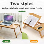 Support pour ordinateur portable pour lit, bureau en bambou pour genoux, hauteur et angle réglables, plateau pliable pour canapé, canapé, sol pour travailler, dessiner, lire, manger