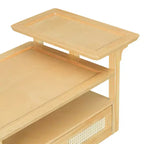 Table basse moderne avec étagère de rangement, double plateau et tiroir en rotin pour salon