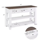 44Console avec deux étagères ouvertes, cadre et pieds en pin massif pour salon, marron et blanc