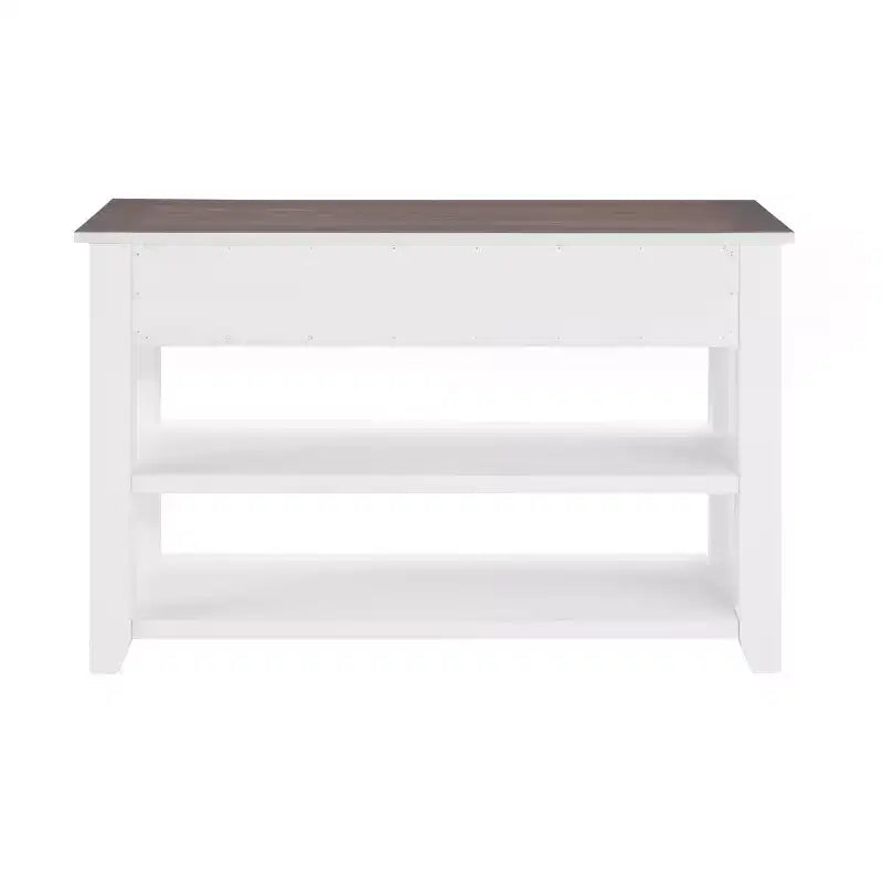 44Console avec deux étagères ouvertes, cadre et pieds en pin massif pour salon, marron et blanc