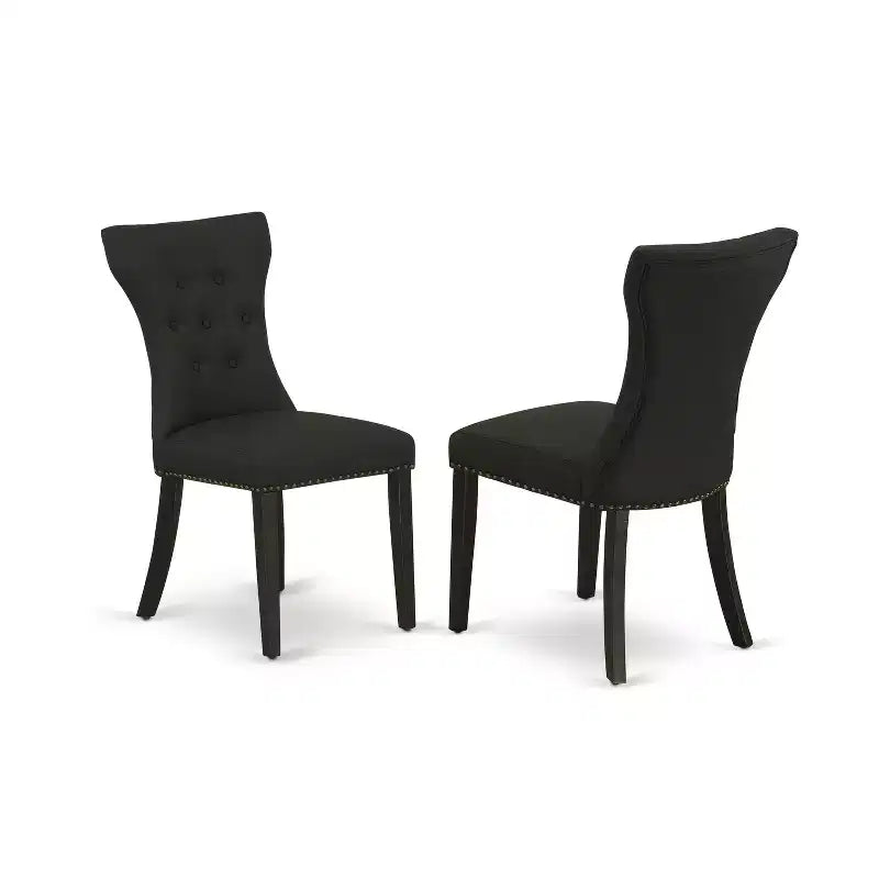 Ensemble de salle à manger 5 pièces Belmont avec table ronde et 4 chaises Parson, finition noir brossé.