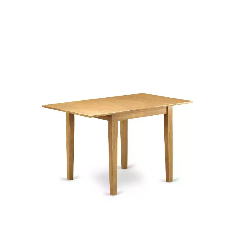 Ensemble repas 5 pièces Belmont pour petits espaces, comprenant une table de salle à manger et 4 chaises de salle à manger avec assise en tissu de lin et dossier à lattes, finition chêne