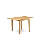 Ensemble repas 5 pièces Belmont pour petits espaces, comprenant une table de salle à manger et 4 chaises de salle à manger avec assise en tissu de lin et dossier à lattes, finition chêne