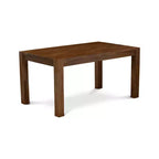 Table à manger moderne Belmont 5 pièces - 4 chaises de salle à manger, table à manger en bois - Siège en tissu de lin gris, dossier haut (Finition Noyer Antique)