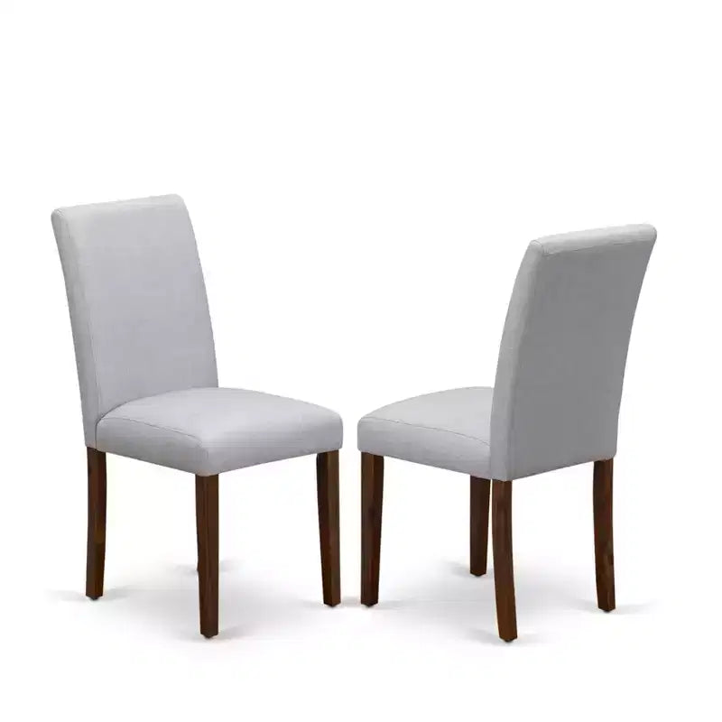 Table à manger moderne Belmont 5 pièces - 4 chaises de salle à manger, table à manger en bois - Siège en tissu de lin gris, dossier haut (Finition Noyer Antique)