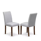 Table à manger moderne Belmont 5 pièces - 4 chaises de salle à manger, table à manger en bois - Siège en tissu de lin gris, dossier haut (Finition Noyer Antique)
