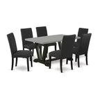 Salle à manger 7 pièces Belmont – 6 chaises de salle à manger et une table rectangulaire, finition ciment et noir