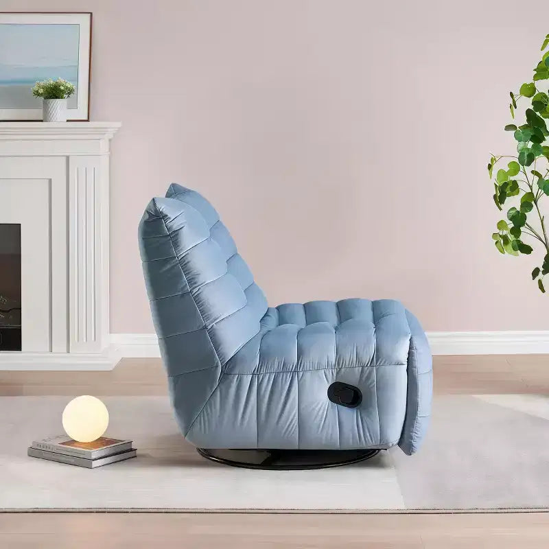 Fauteuil de relaxation moderne 61" avec poche latérale, capacité de charge 220lbs, chaise longue paresseuse en velours bleu lac