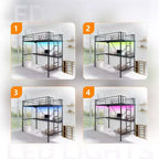 Lit mezzanine double avec bureau, cadre de lit superposé en métal avec lumière LED et 2 stations de charge, avec échelle pour adultes, noir