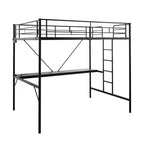 Lit mezzanine double avec bureau, cadre de lit superposé en métal avec lumière LED et 2 stations de charge, avec échelle pour adultes, noir