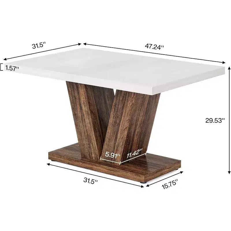Grande table à manger rectangulaire de ferme avec base de piédestal robuste, table de cuisine minimaliste pour salle à manger, coin-repas