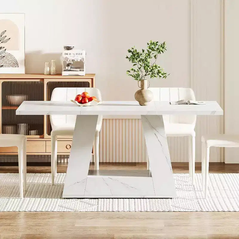Grande table à manger rectangulaire de ferme avec base de piédestal robuste, table de cuisine minimaliste pour salle à manger, coin-repas