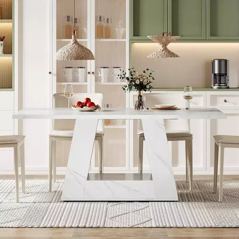 Grande table à manger rectangulaire de ferme avec base de piédestal robuste, table de cuisine minimaliste pour salle à manger, coin-repas