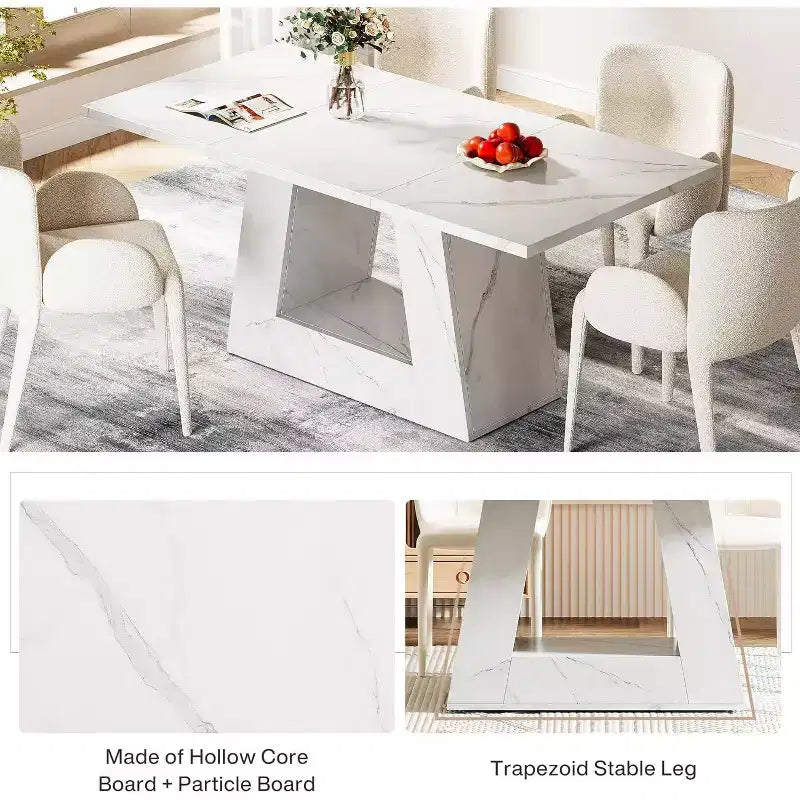 Grande table à manger rectangulaire de ferme avec base de piédestal robuste, table de cuisine minimaliste pour salle à manger, coin-repas