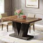 Grande table à manger rectangulaire de ferme avec base de piédestal robuste, table de cuisine minimaliste pour salle à manger, coin-repas