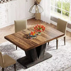 Grande table à manger rectangulaire de ferme avec base de piédestal robuste, table de cuisine minimaliste pour salle à manger, coin-repas